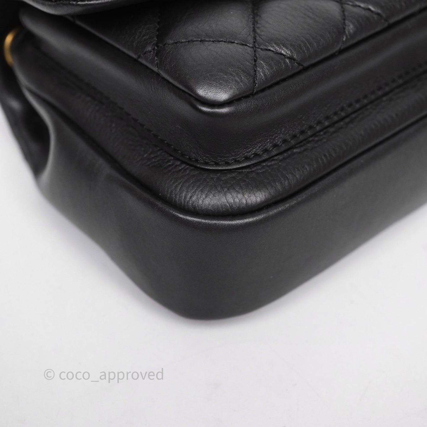Chanel Quilted Handle Flap Bag Black Calfskin Aged Gold Hardware