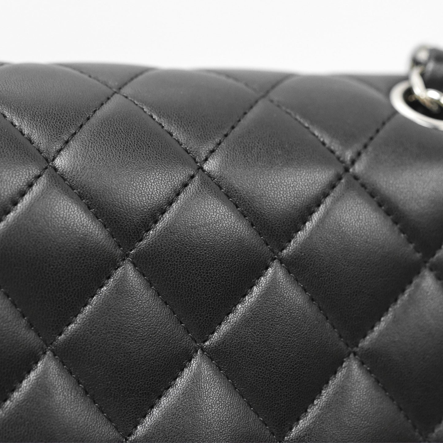 Chanel Classic M/L Medium Flap Quilted Black Lambskin Silver Hardware