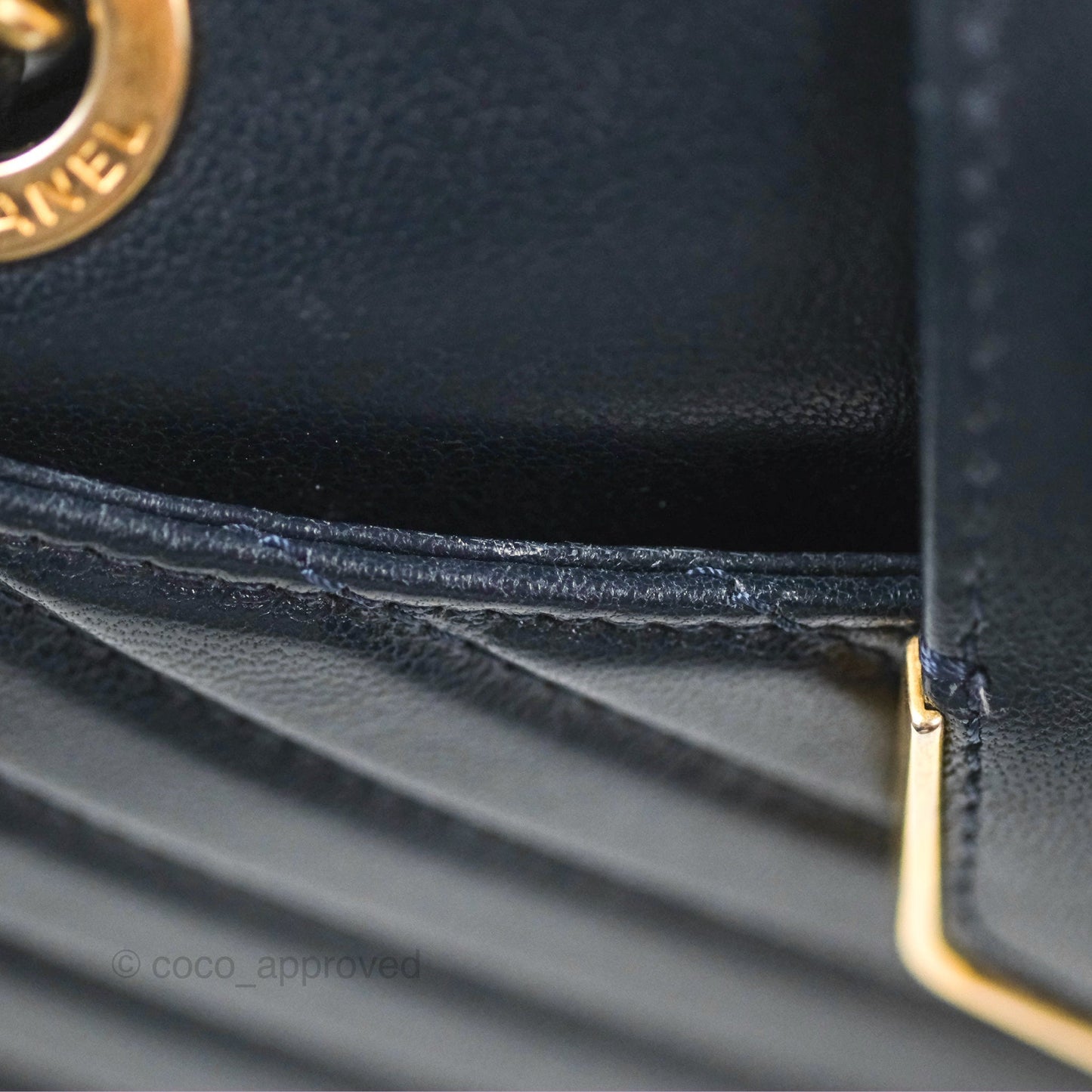 Chanel Mini Collar and Tie Flap Bag Chevron Navy Sheepskin Aged Gold Hardware