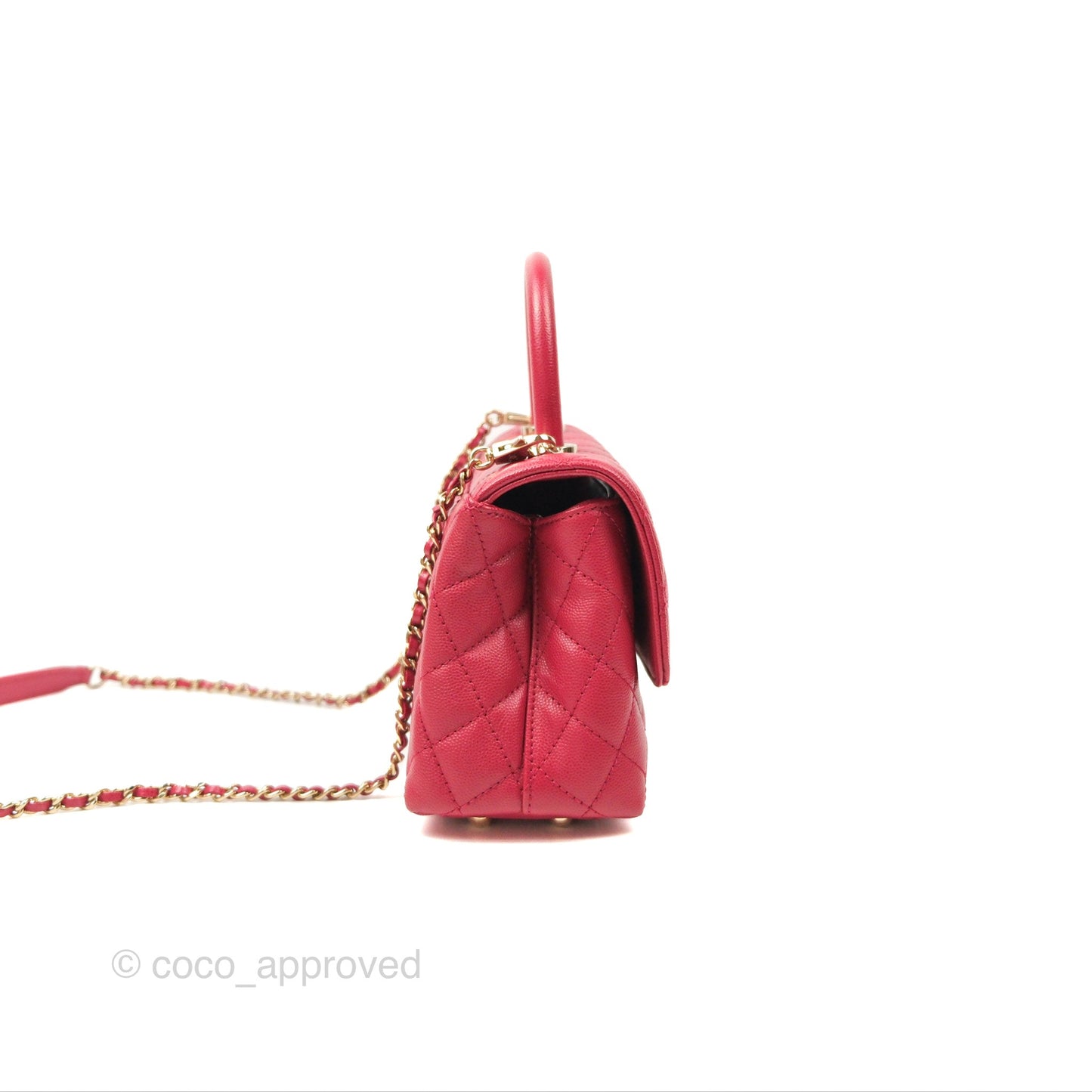 Chanel Small Coco Handle Quilted Dark Rose Pink Caviar Gold Hardware 21A