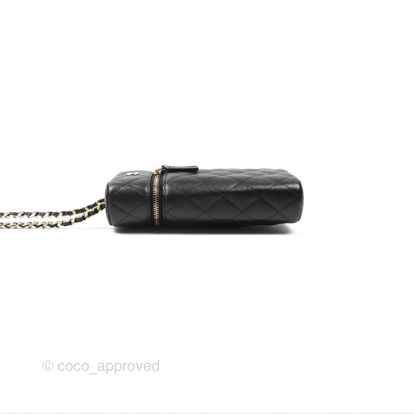 Chanel Vanity Phone Holder With Chain Black Caviar Gold Hardware