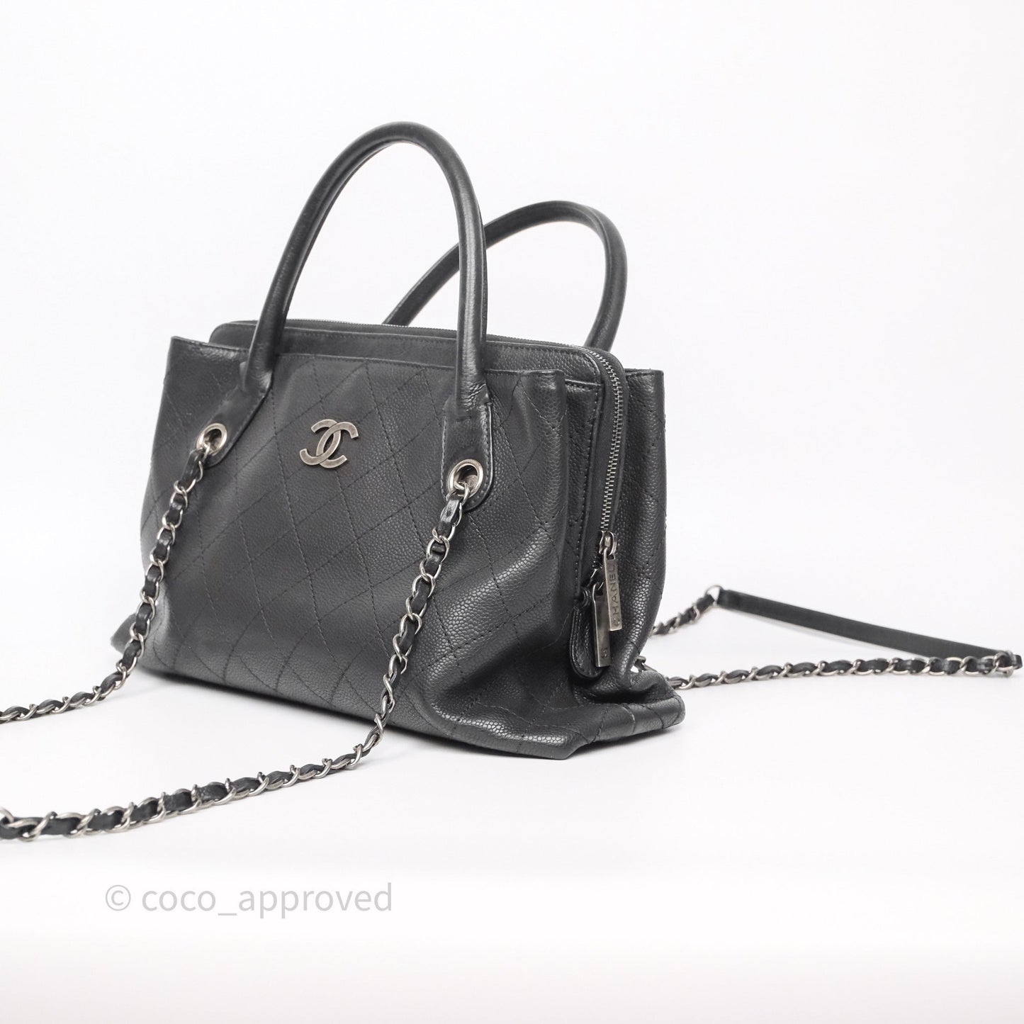 Chanel Quilted Shopping Tote Black Caviar Ruthenium Hardware