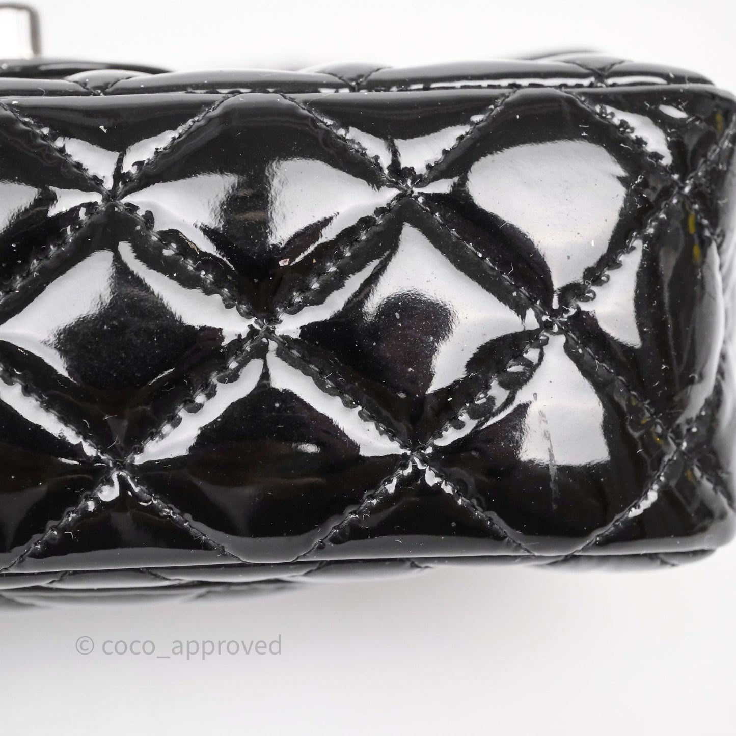 Chanel Quilted Mini Rectangular Flap Black Patent Silver Hardware