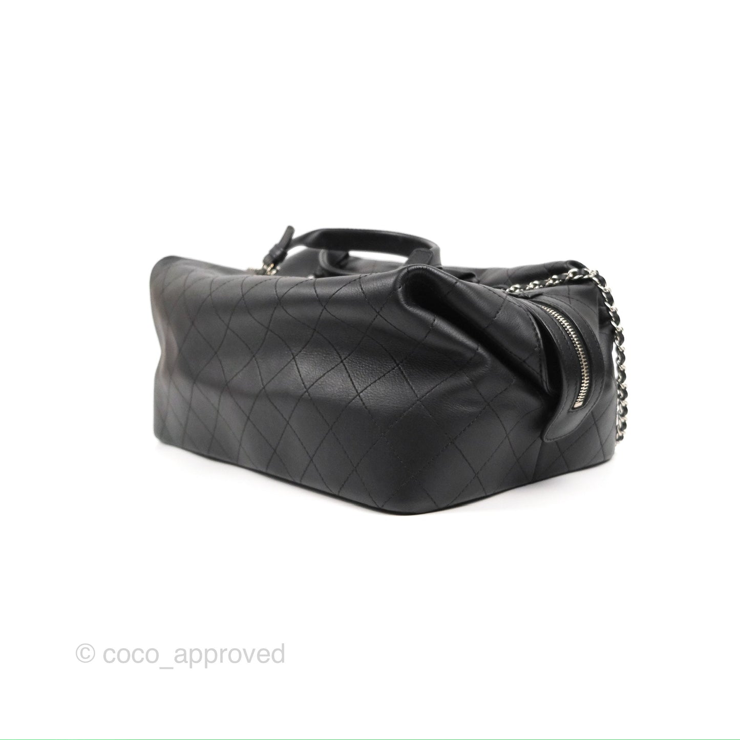 Chanel Flat Quilted Boston Bag Black Calfskin Silver Hardware