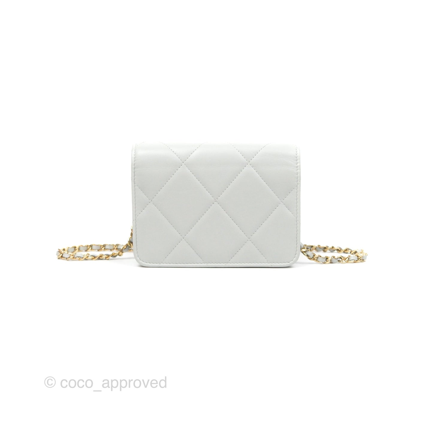 Chanel Crystal CC Mini Cutch with Chain Grey Lambskin Gold Hardware