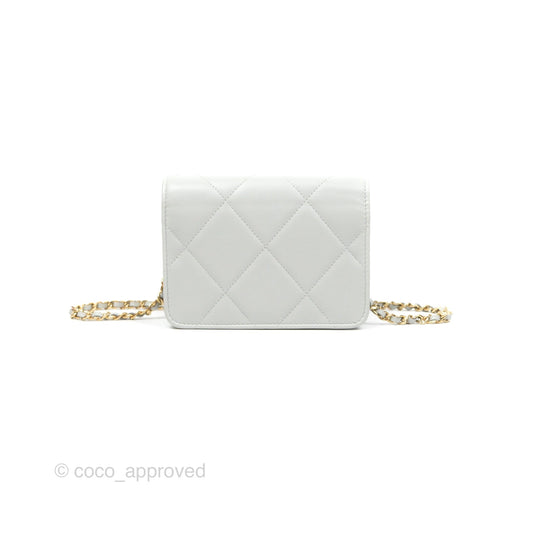 Chanel Crystal CC Mini Cutch with Chain Grey Lambskin Gold Hardware