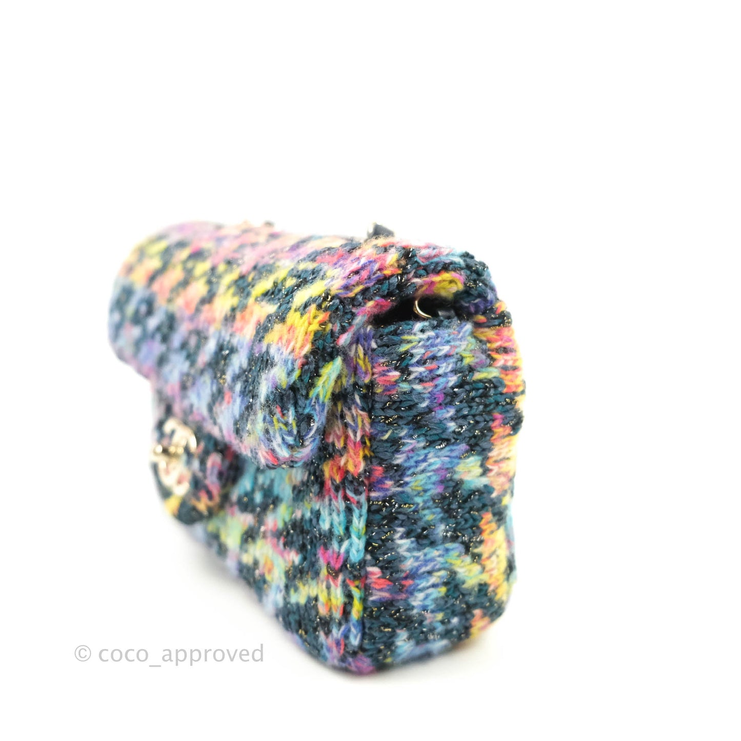 Chanel Mini Rectangular Rainbow Houndstooth Wool Tweed Flap Gold Hardware