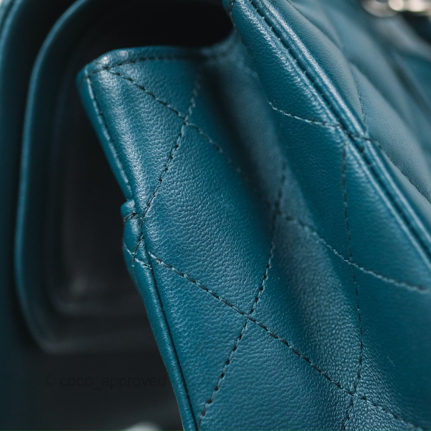 Chanel Classic M/L Medium Flap Quilted Teal Lambskin Silver Hardware