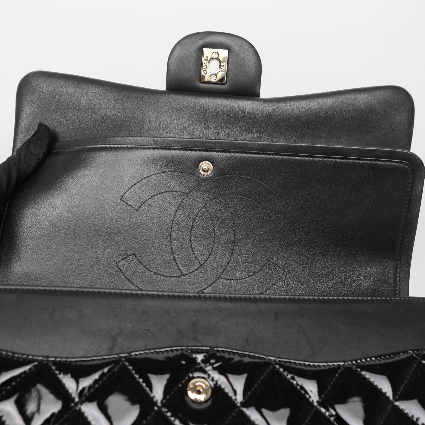 Chanel Jumbo Double Flap Black Patent Silver Hardware⁣⁣