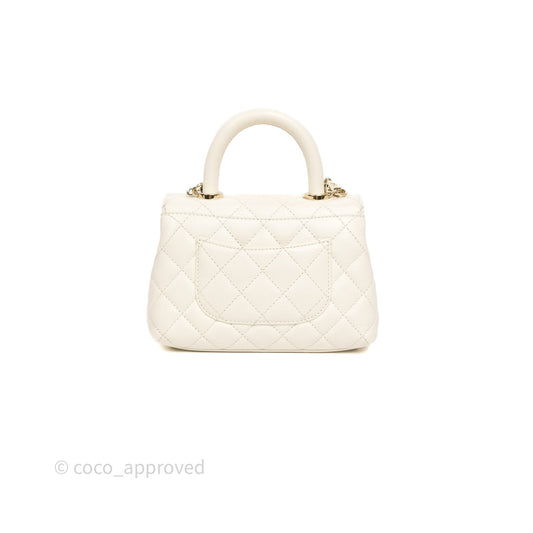 Chanel Mini Coco Handle Quilted Ivory White Caviar Gold Hardware