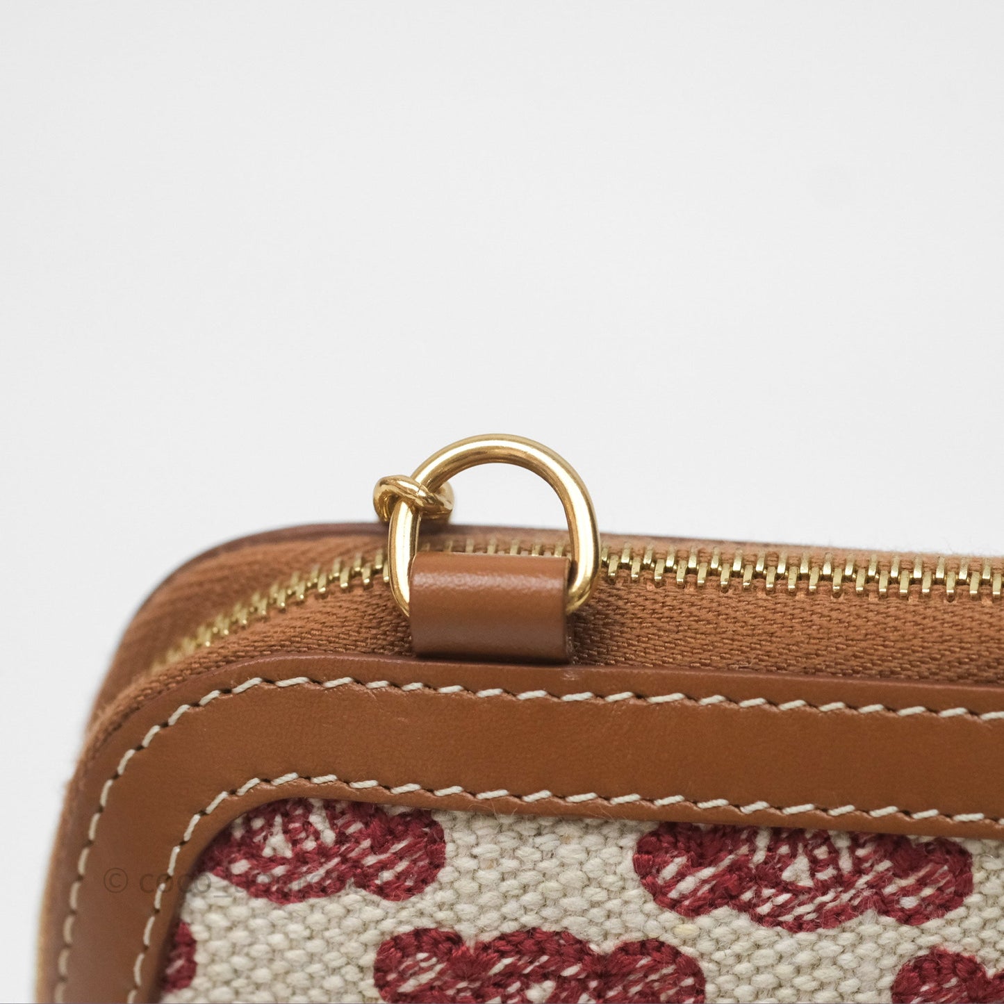 Celine Clutch With Chain in Triomphe Embroideries Red/ Ecru