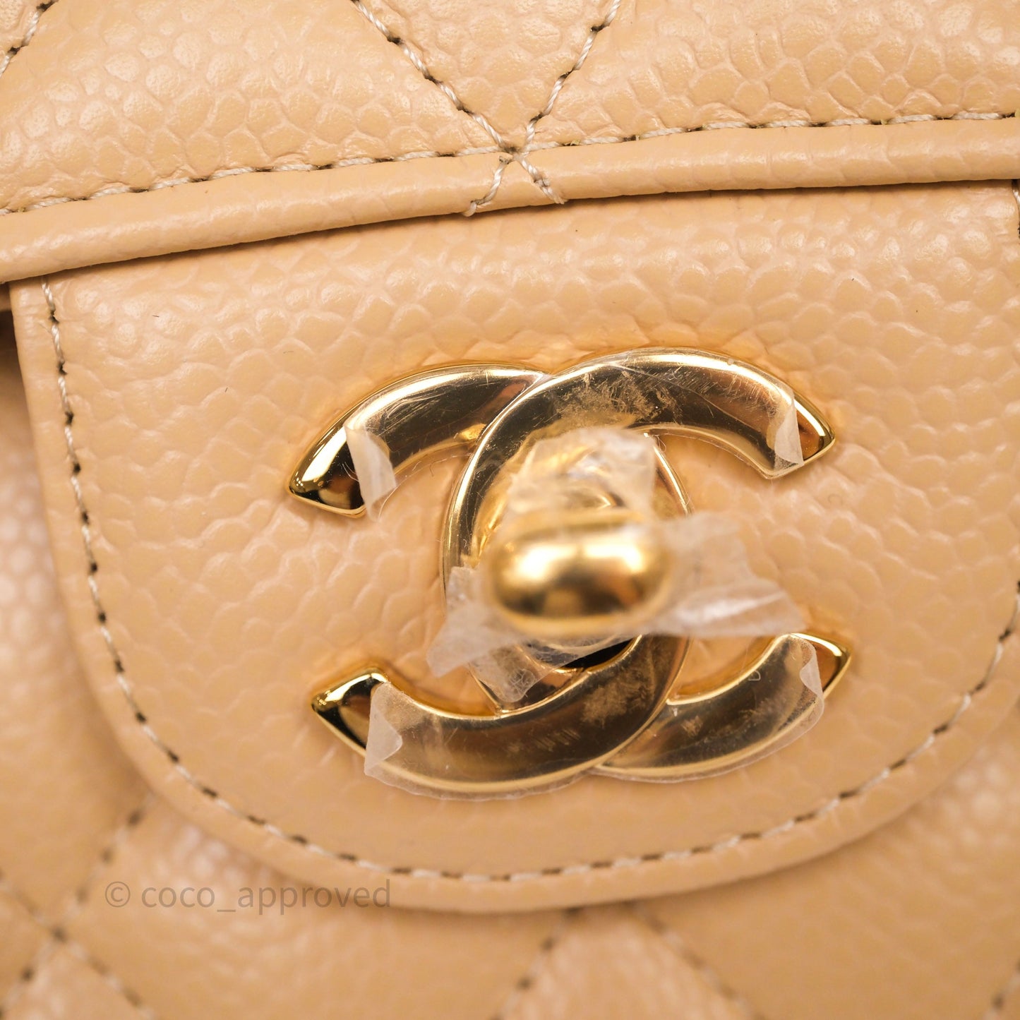 Chanel Classic M/L Medium Flap Quilted Beige Caviar Gold Hardware