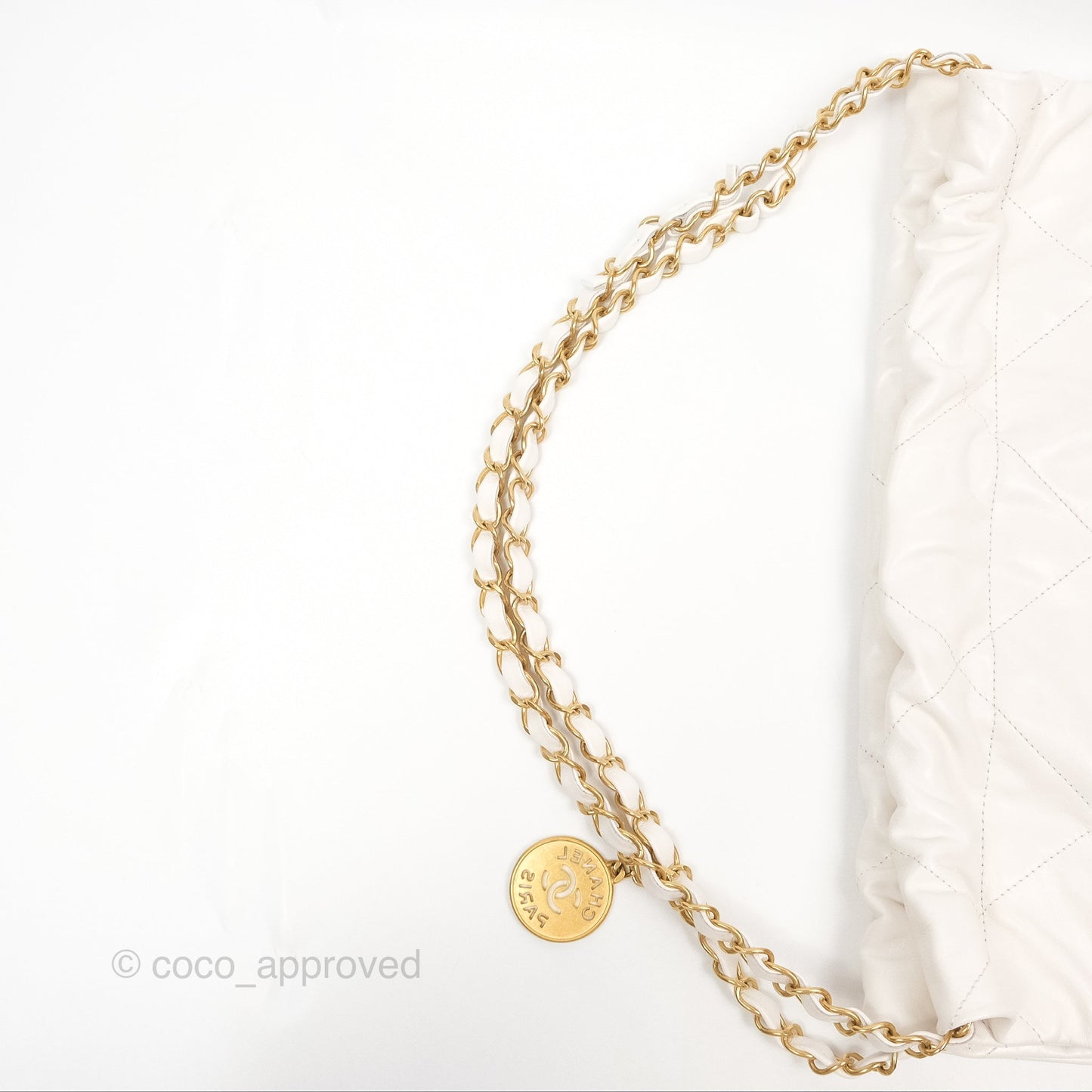 Chanel 22 Small White Shiny Calfskin Aged Gold Hardware