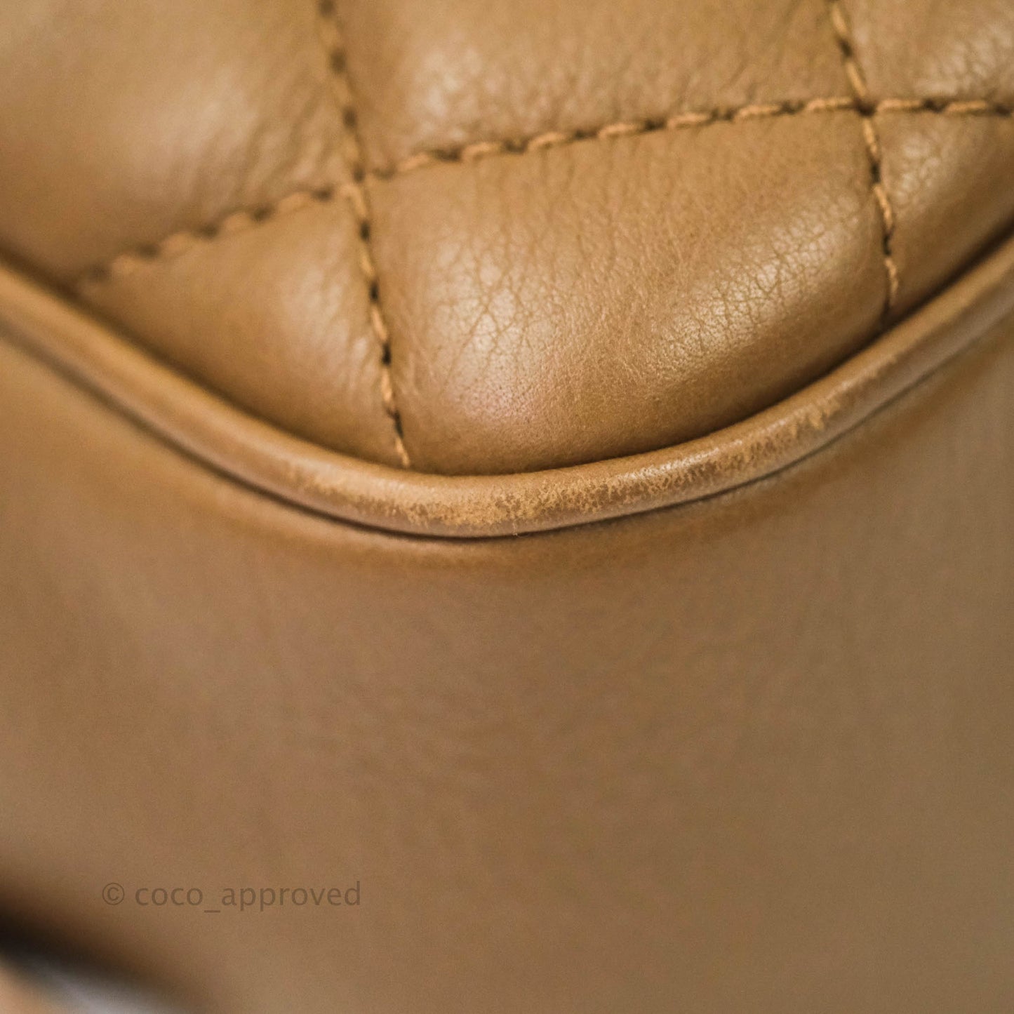 Chanel Small CC Quilted Vanity Case Brown Beige Calfskin Aged Gold Hardware