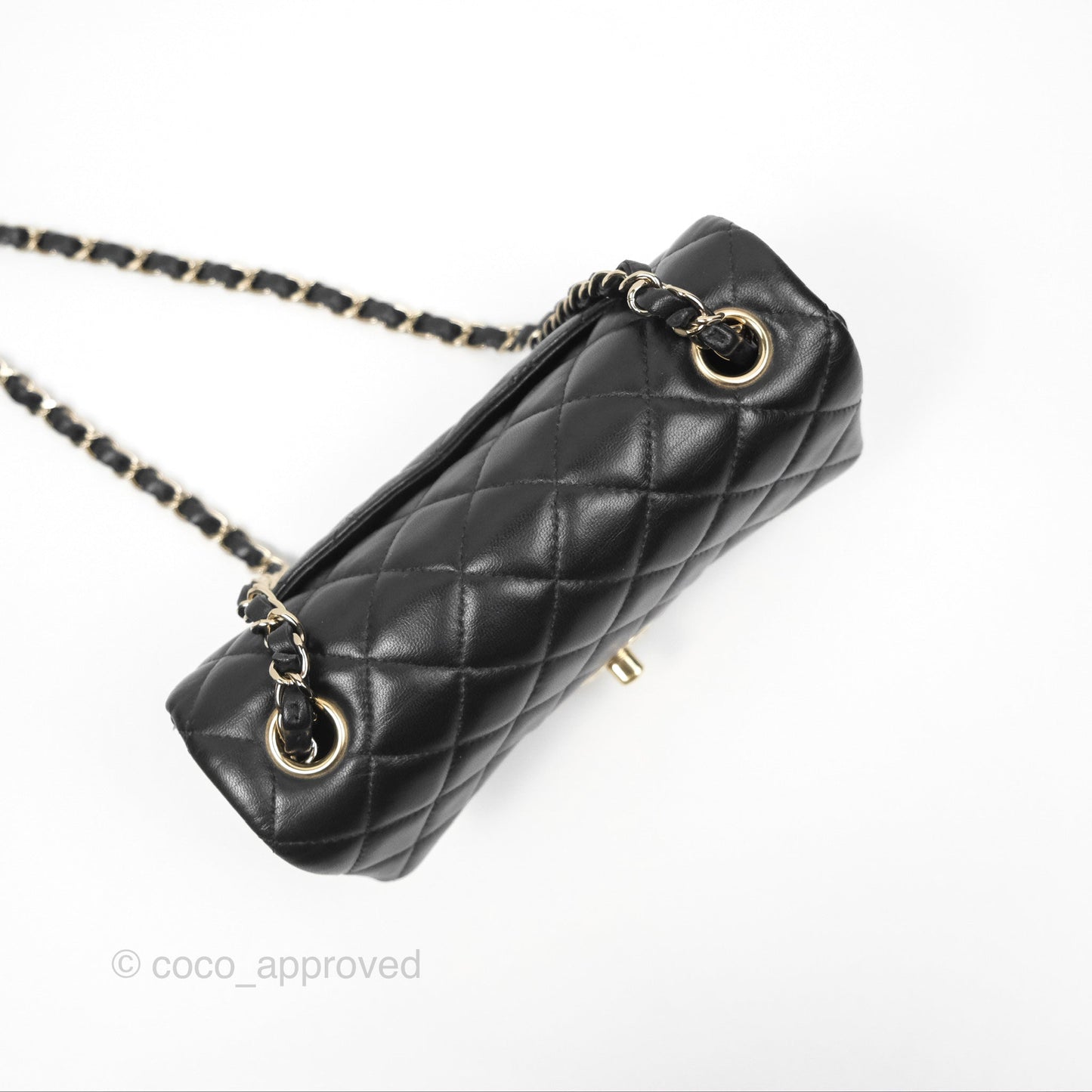 Chanel Quilted Mini Rectangular Flap Black Lambskin Gold Hardware