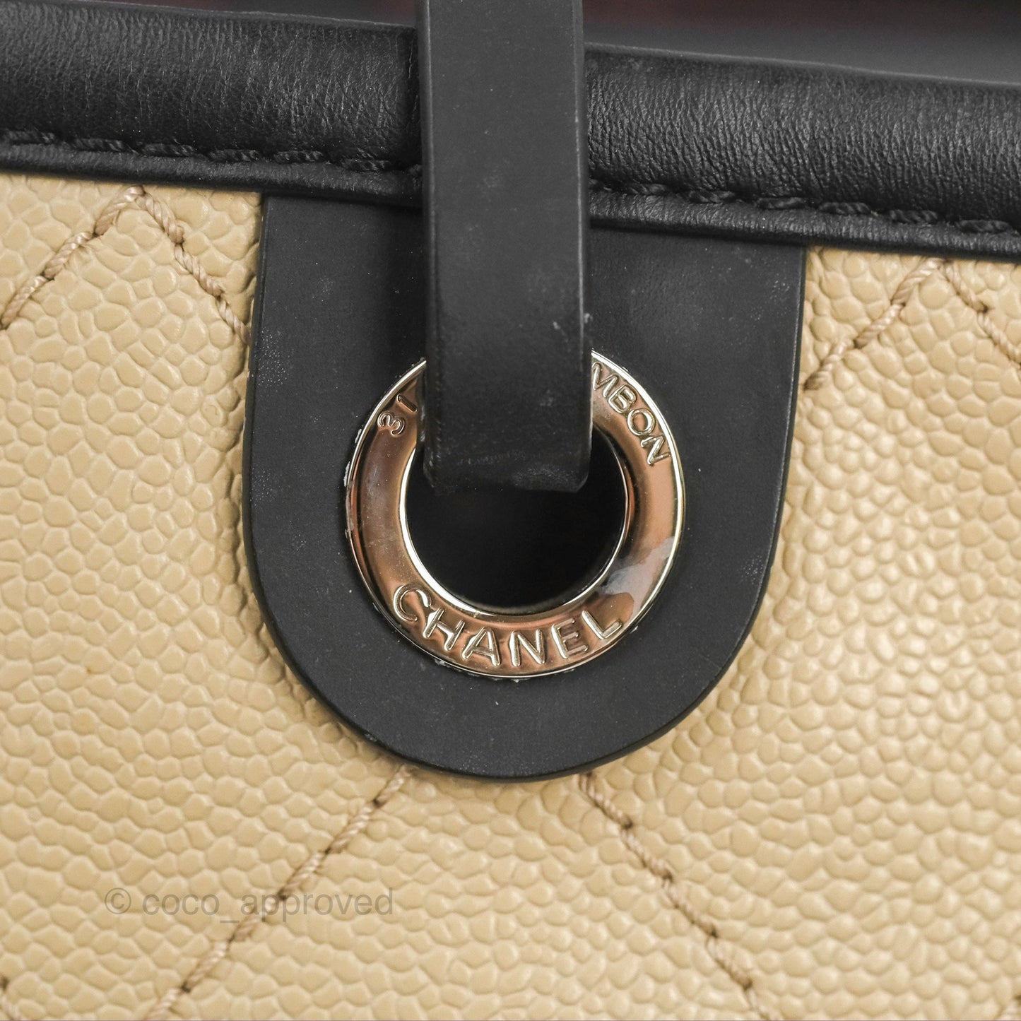 Chanel Large Fever Shopping Tote Quilted Beige Black Caviar