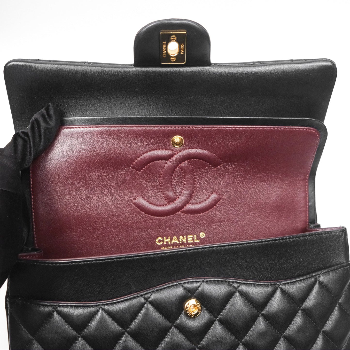 Chanel Classic M/L Medium Flap Quilted Black Lambskin Gold Hardware