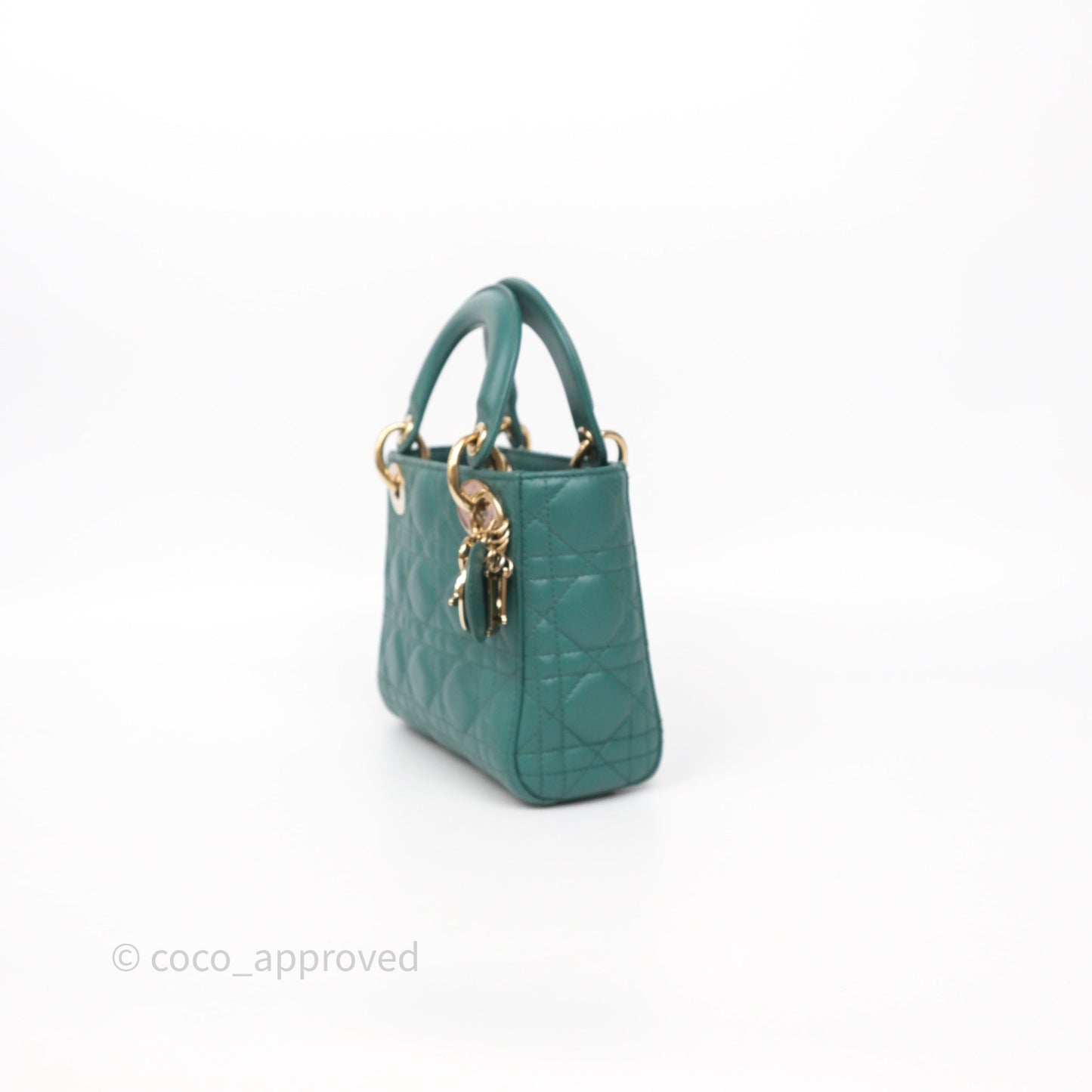 Christian Dior Mini Lady Dior Cannage Green Lambskin Gold Hardware