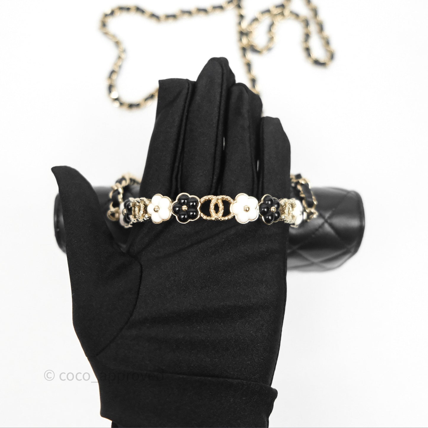Chanel Camellia Handle Mini WOC Phone Holder with Chain Black Lambskin 23K