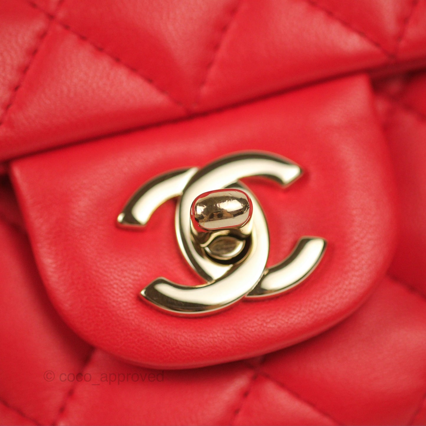 Chanel Quilted Mini Rectangular Flap Red Lambskin Gold Hardware