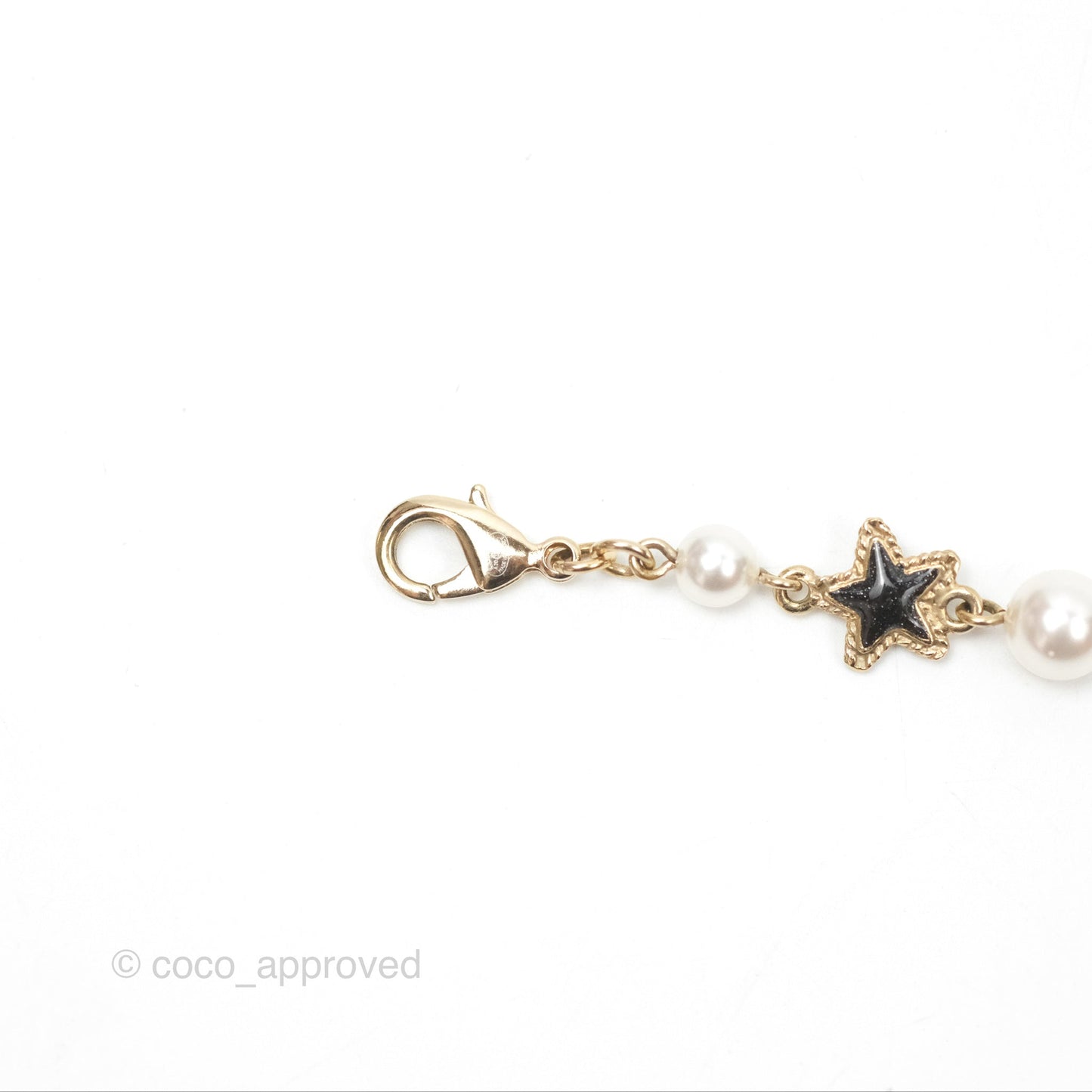 Chanel CC Pearl Star Black Pendant Bracelet Gold Tone 20S
