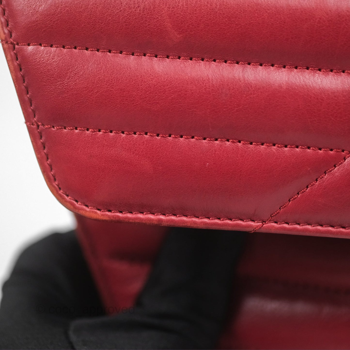 Chanel Chevron Shoulder Bag Red Calfskin Aged Gold Hardware