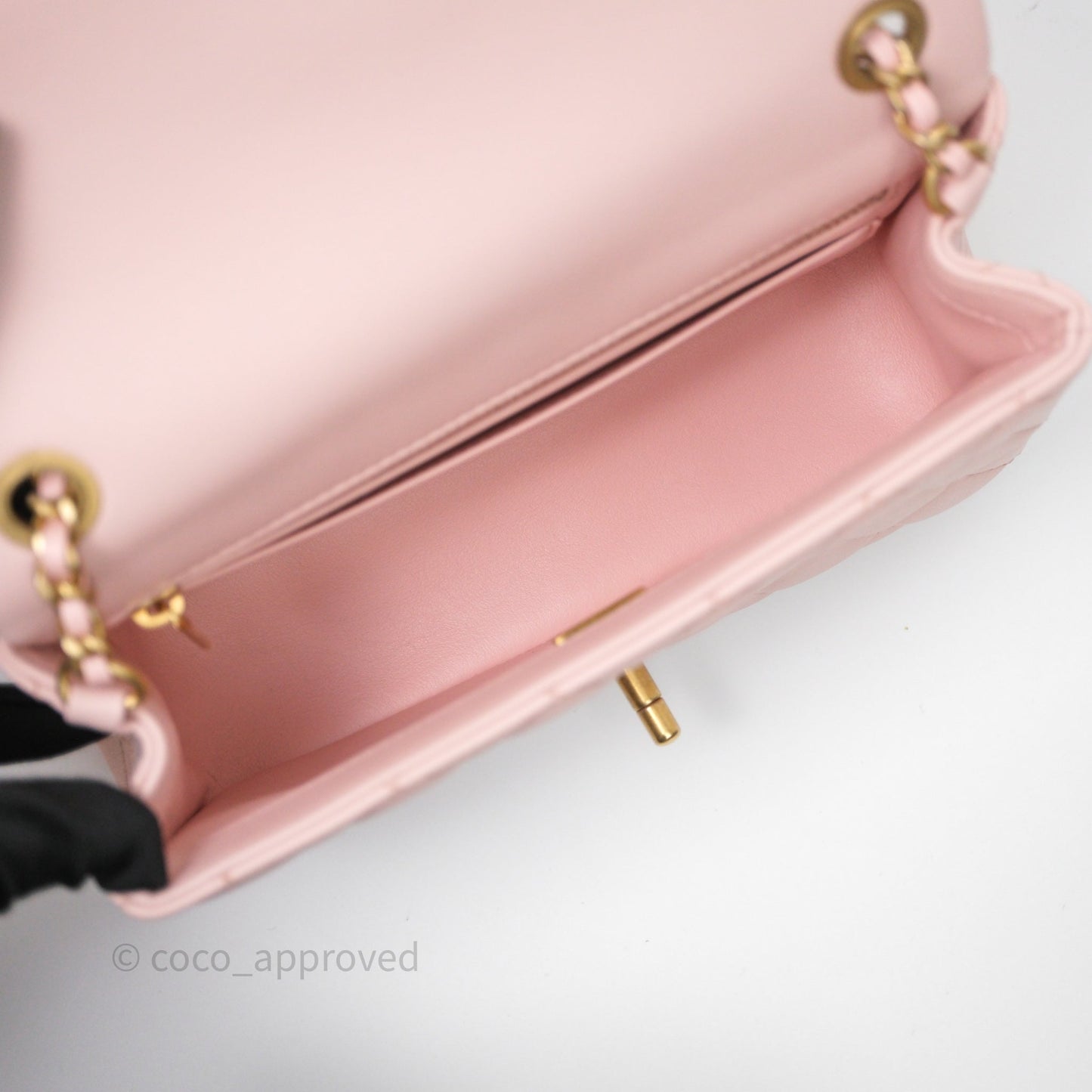 Chanel Mini Rectangular Pearl Crush Baby Pink Lambskin Aged Gold Hardware