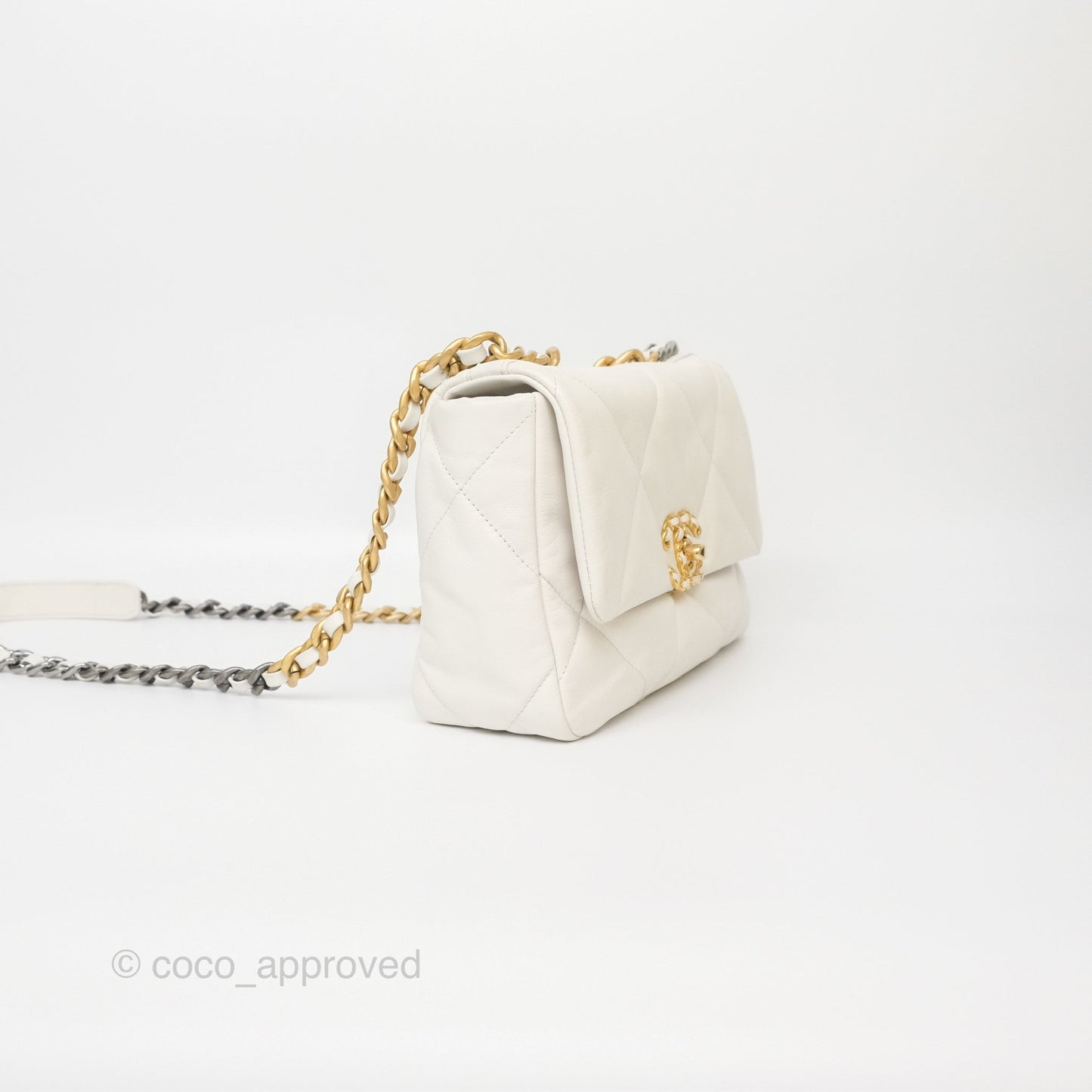 Chanel 19 Small Pearly White Mixed Hardware