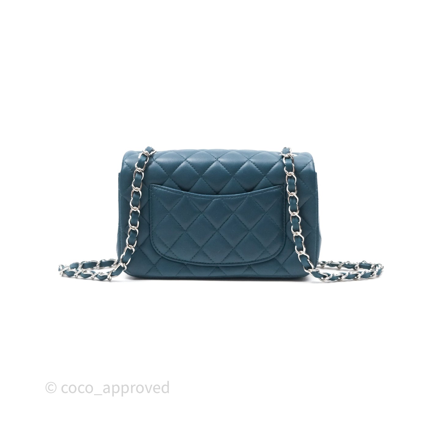 Chanel Quilted Mini Rectangular Flap Teal Green Lambskin Silver Hardware