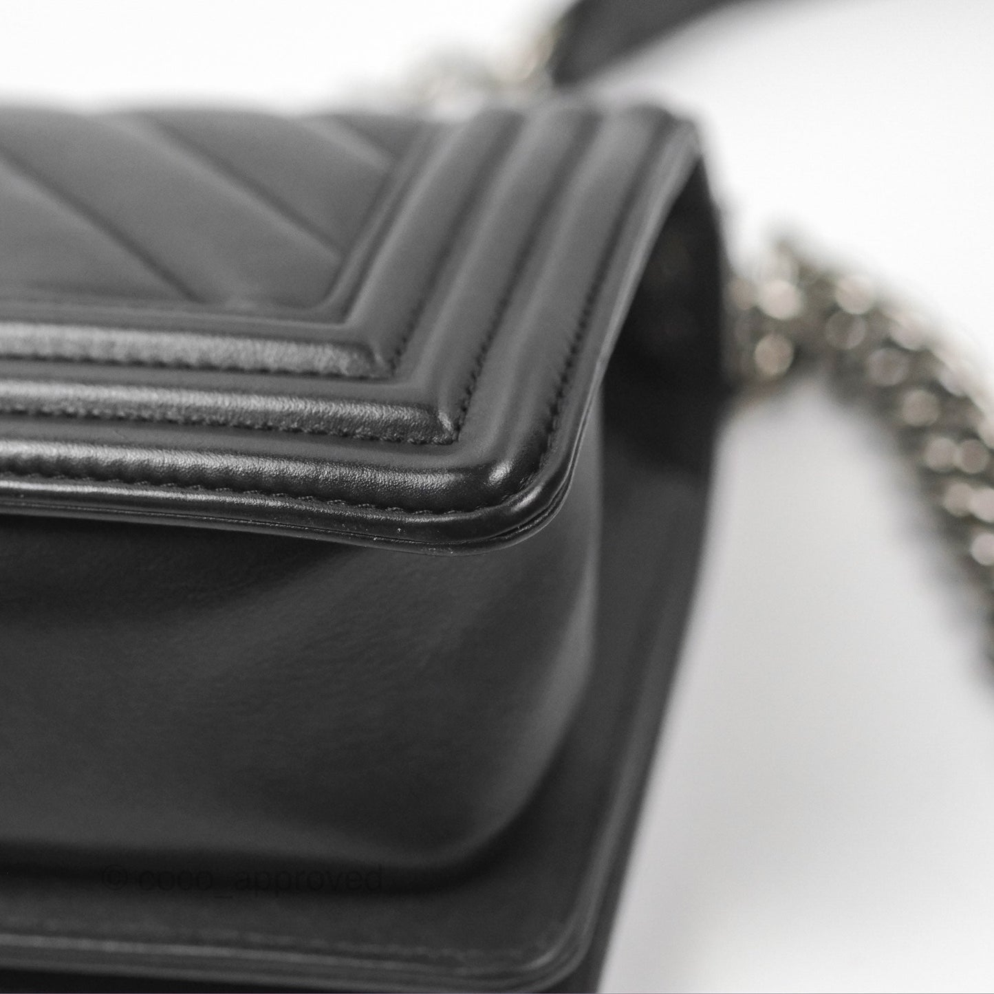Chanel Small Chevron Boy Black Calfskin Silver Hardware