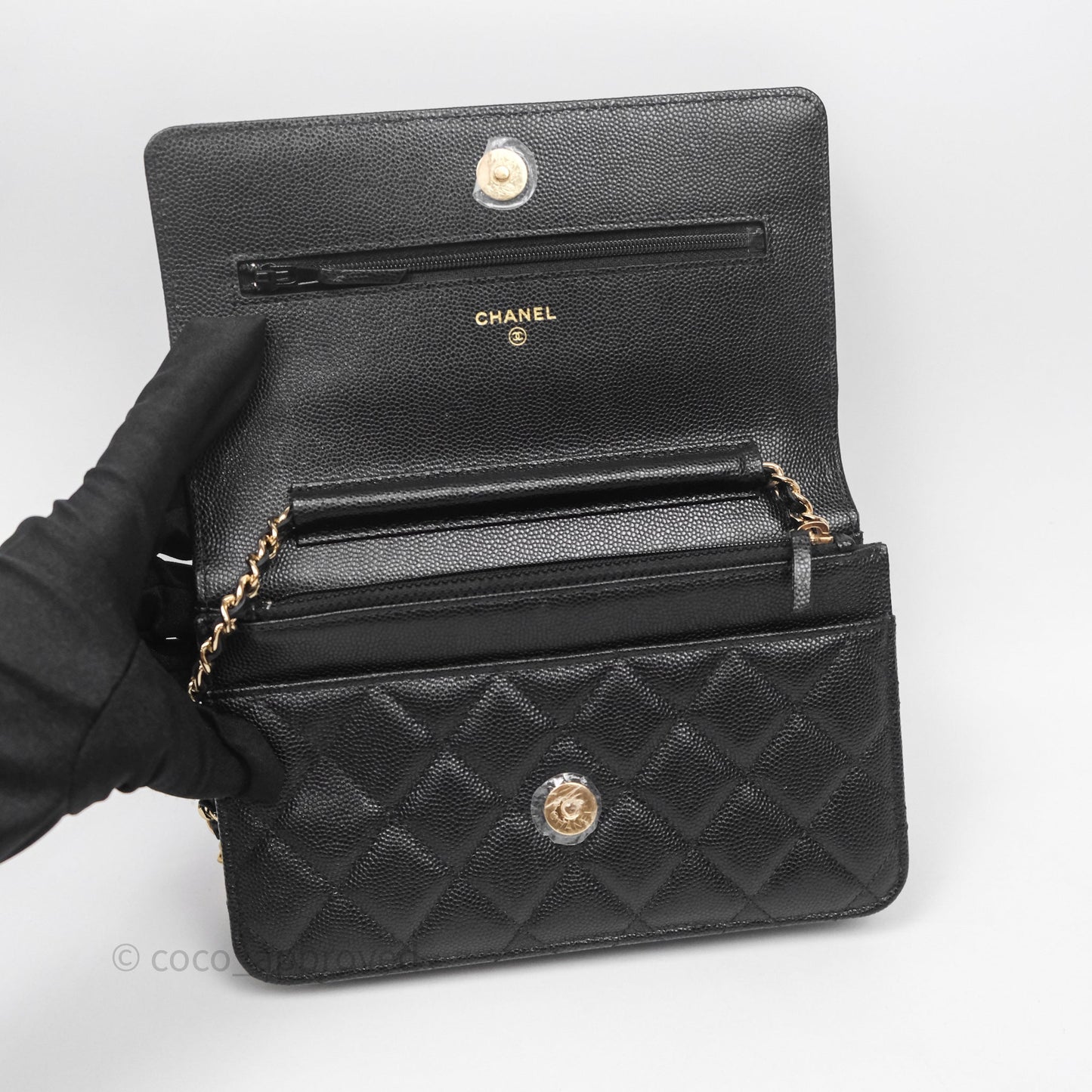 Chanel Quilted WOC with Charms Black Caviar Gold Hardware
