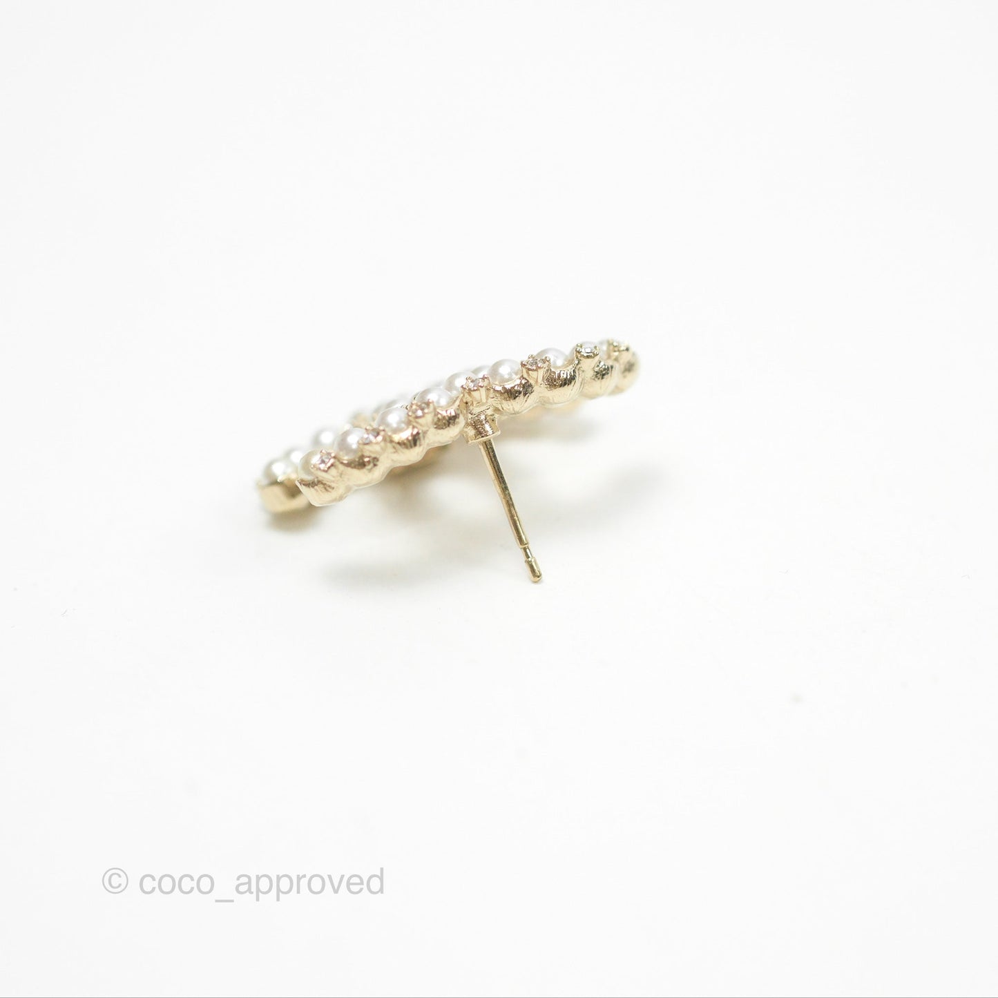 Chanel CC Crystal Pearl Earrings Gold Tone