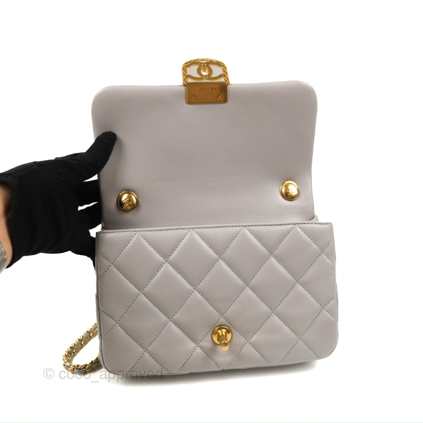 Chanel Flap Bag Grey Clair Lambskin Aged Gold Hardware 22B