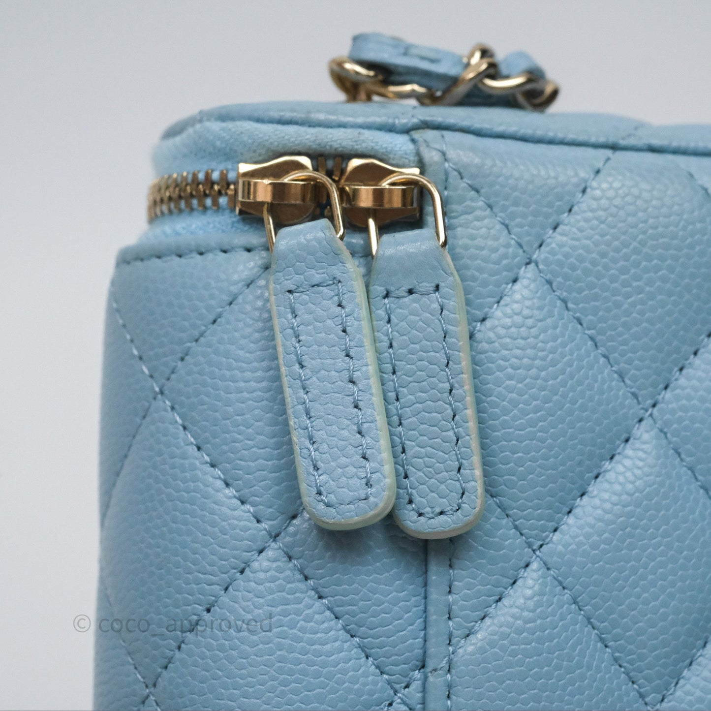 Chanel Classic Mini Vanity With Chain Light Blue Caviar Gold Hardware