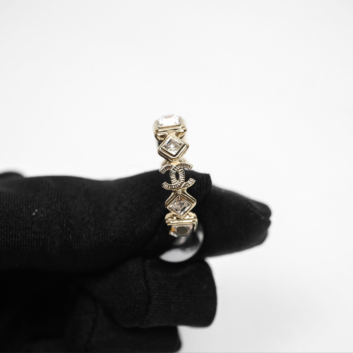 Chanel Crystal Hoop Earrings Gold Tone 20B