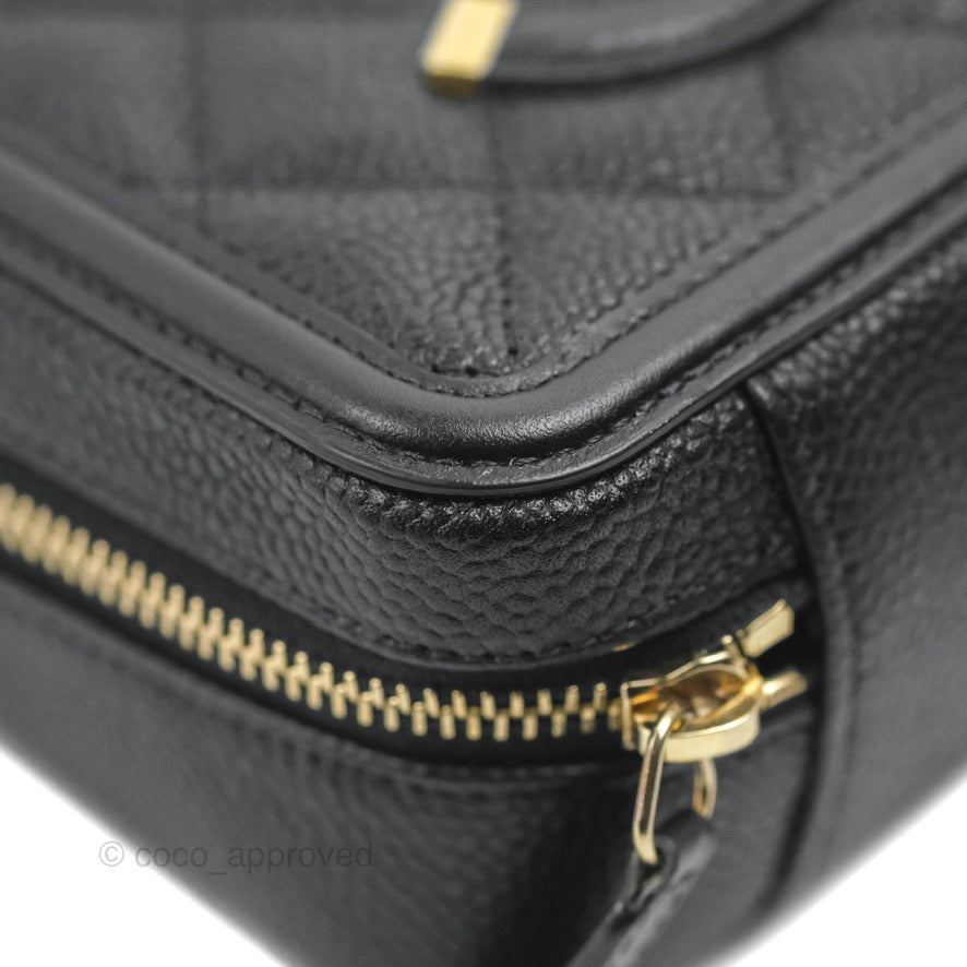 Chanel CC Filigree Vanity Clutch With Chain Caviar Black Aged Gold Hardware