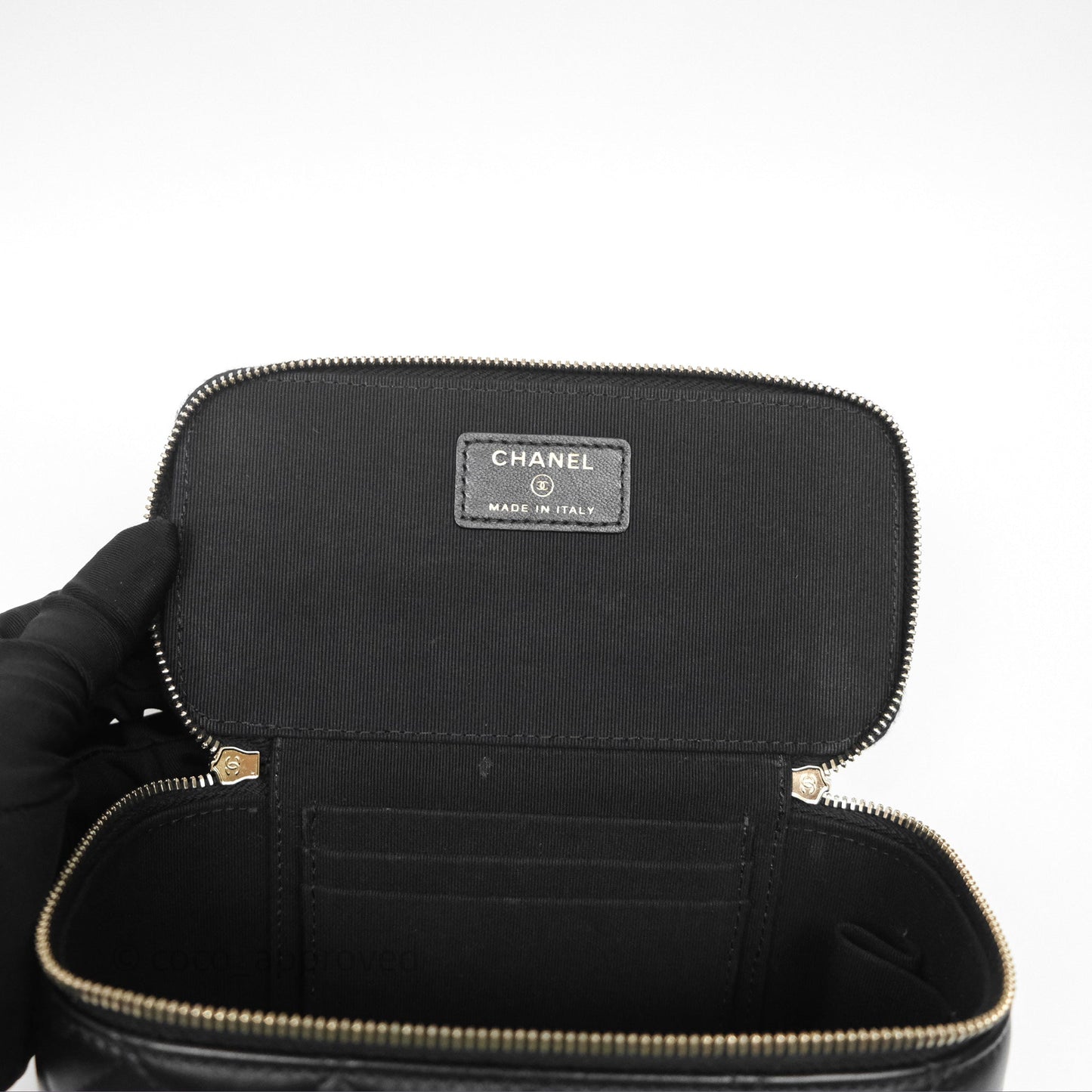 Chanel Classic Vanity Rectangular Top Handle With Chain Black Lambskin Gold Hardware
