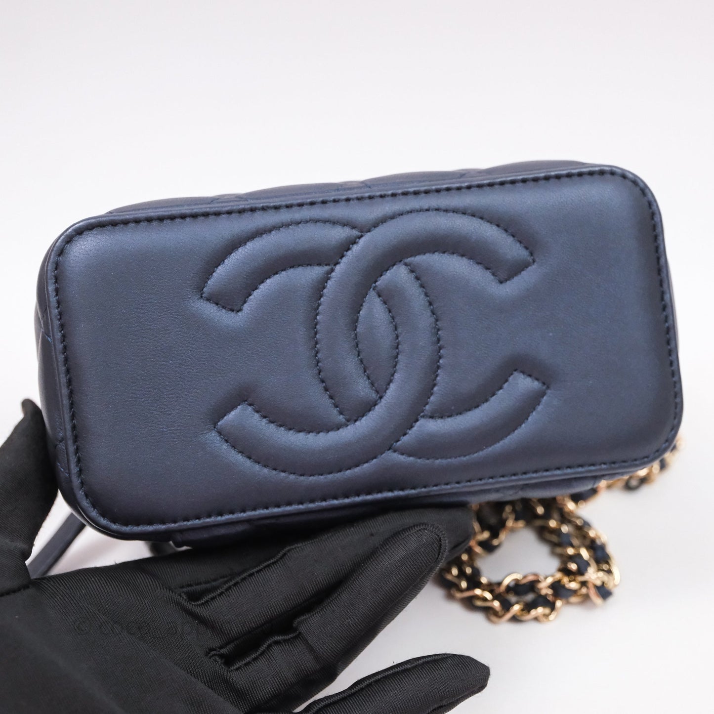 Chanel Top Handle Vanity Irdescent Navy Lambskin Gold Hardware
