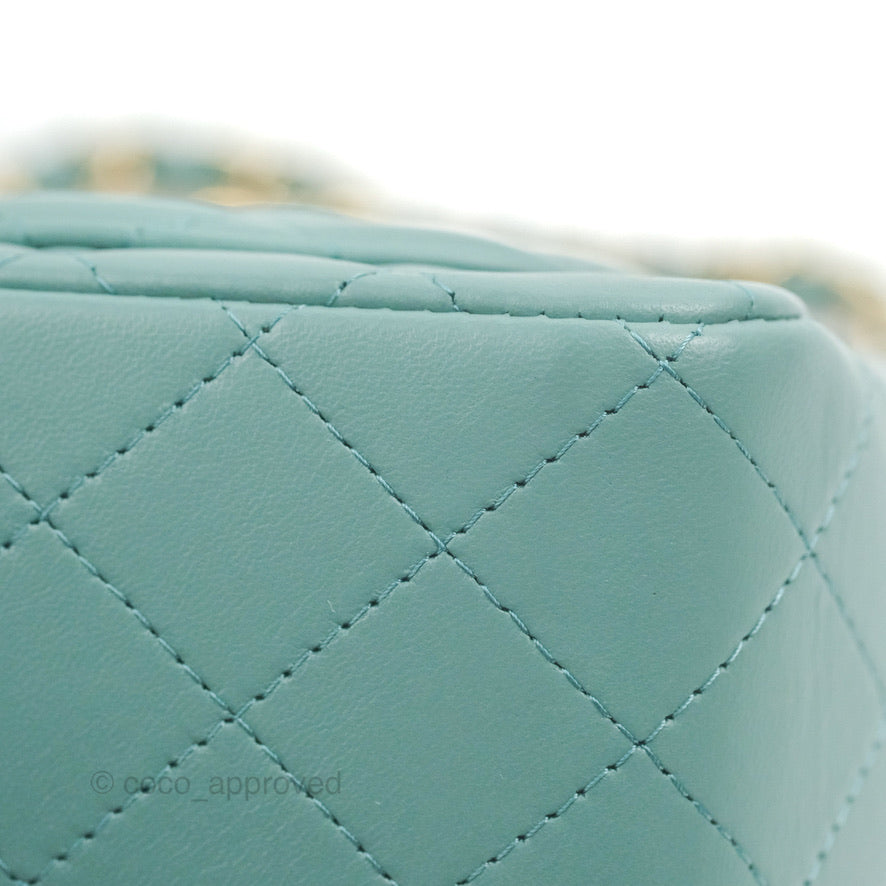 Chanel Mini Square Teal Green Lambskin Gold Hardware