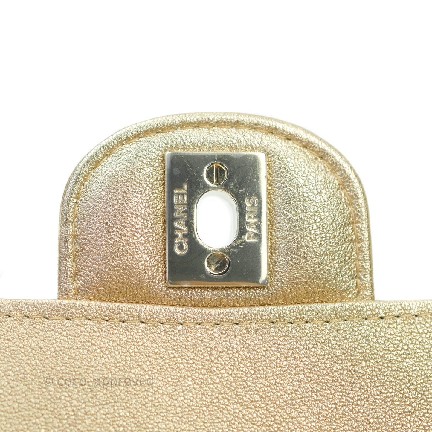 Chanel Classic Quilted Mini Rectangular Flap Iridescent Gold Lambskin Gold Hardware
