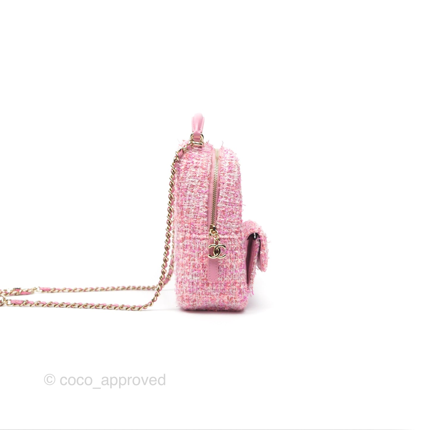 Chanel Classic Mini Backpack Pink Tweed Gold Hardware