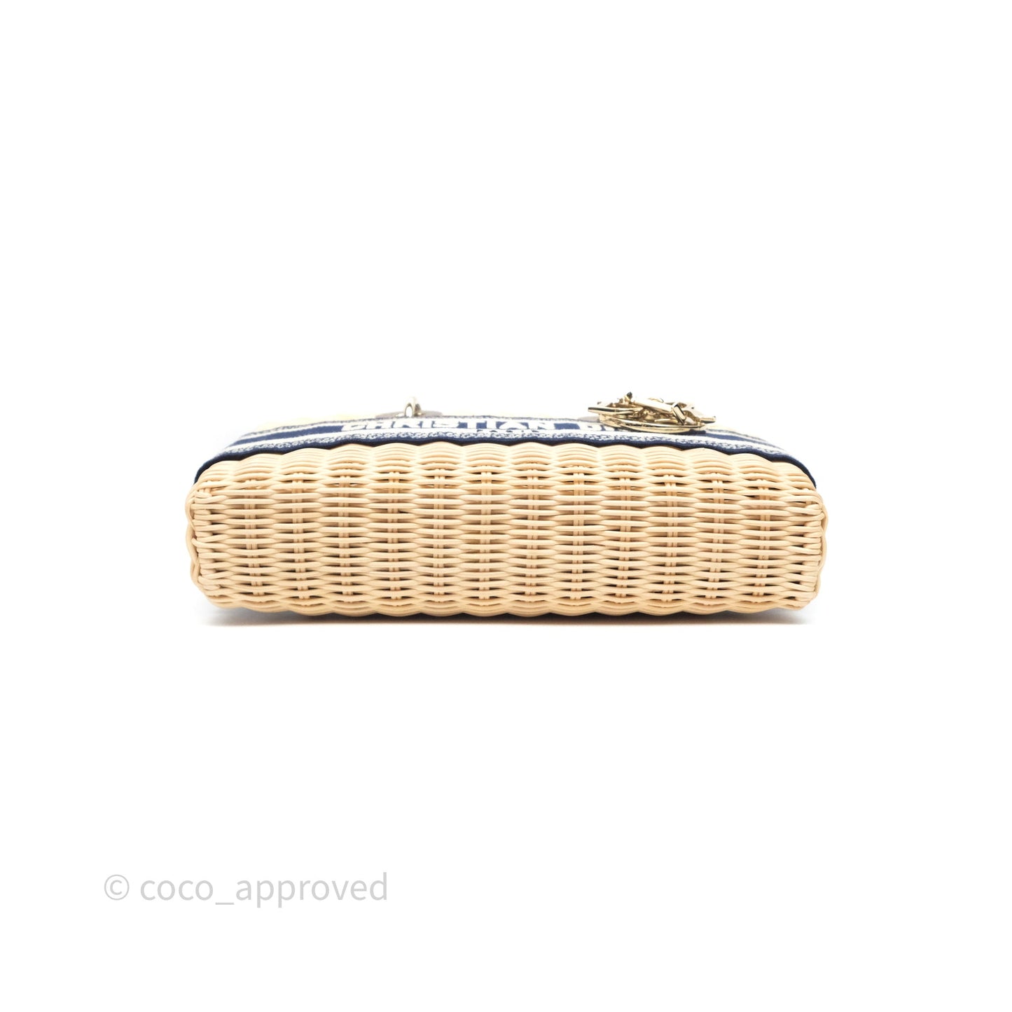 Christian Dior Dioriviera Medium Lady D-Joy Bag Natural Rattan and Blue Dior Oblique Jacquard