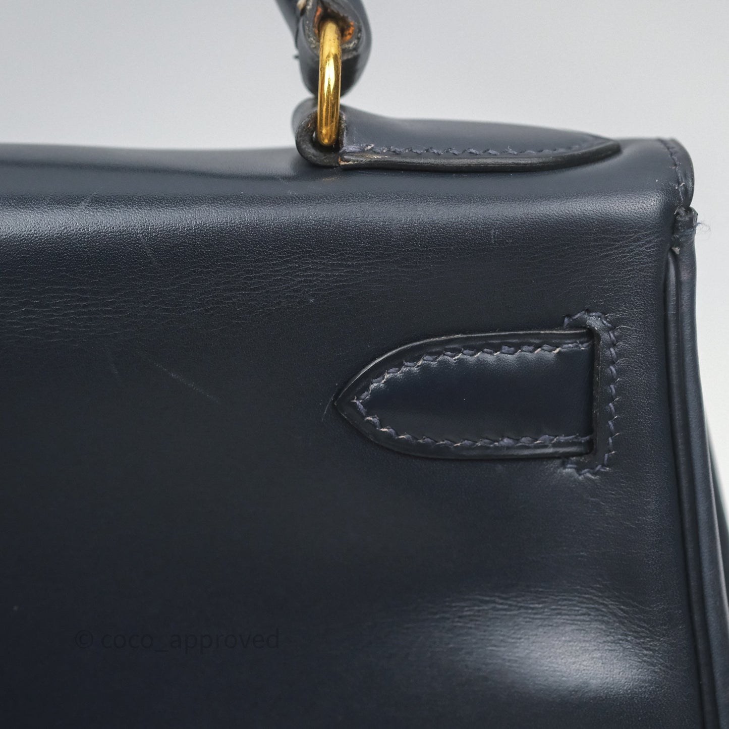 Hermès Vintage Kelly 28 Retourn Navy Box Leather Gold Hardware