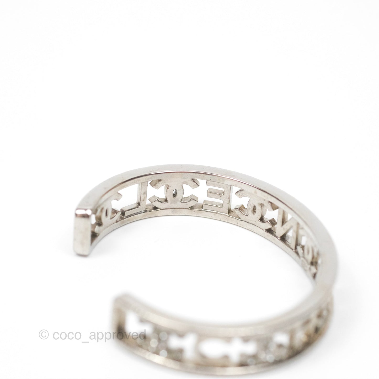 Chanel Logo CC Crystals Bangle Silver Tone 22A
