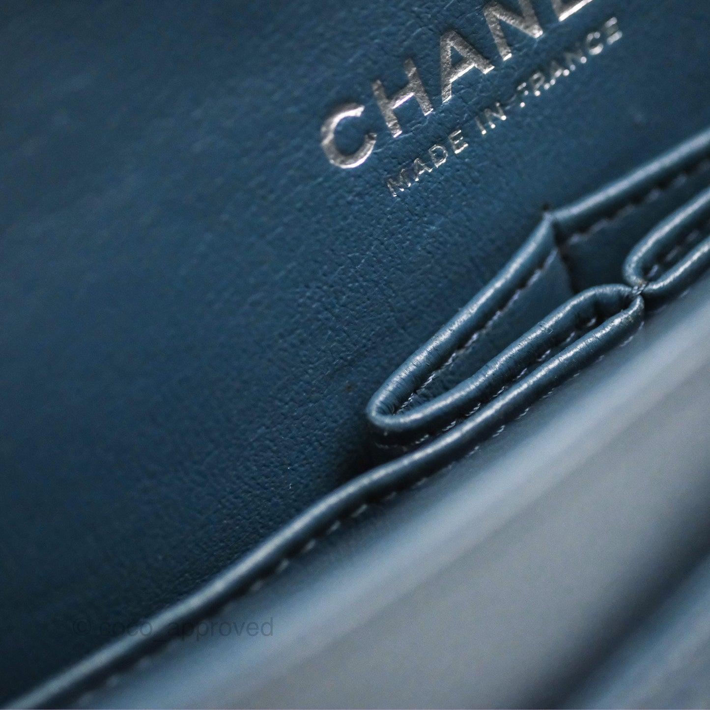 Chanel Classic Double Flap Quilted M/L Blue Caviar Silver Hardware