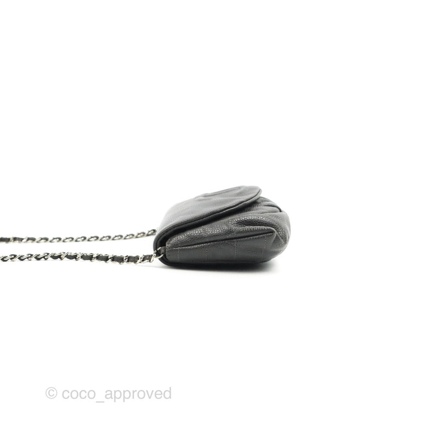 Chanel Half Moon Wallet on Chain WOC Dark Grey Caviar Silver Hardware