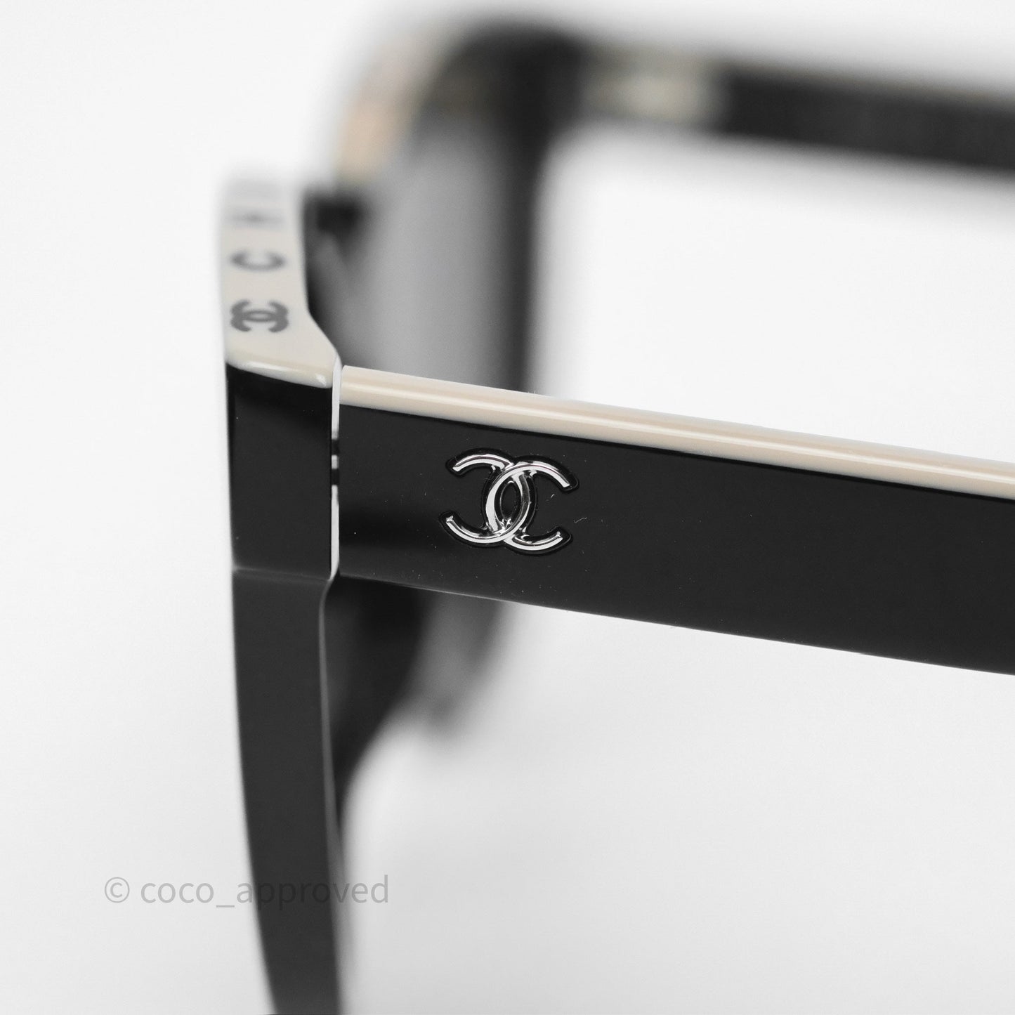 Chanel Logo Butterfly Sunglasses Black Beige Acetate