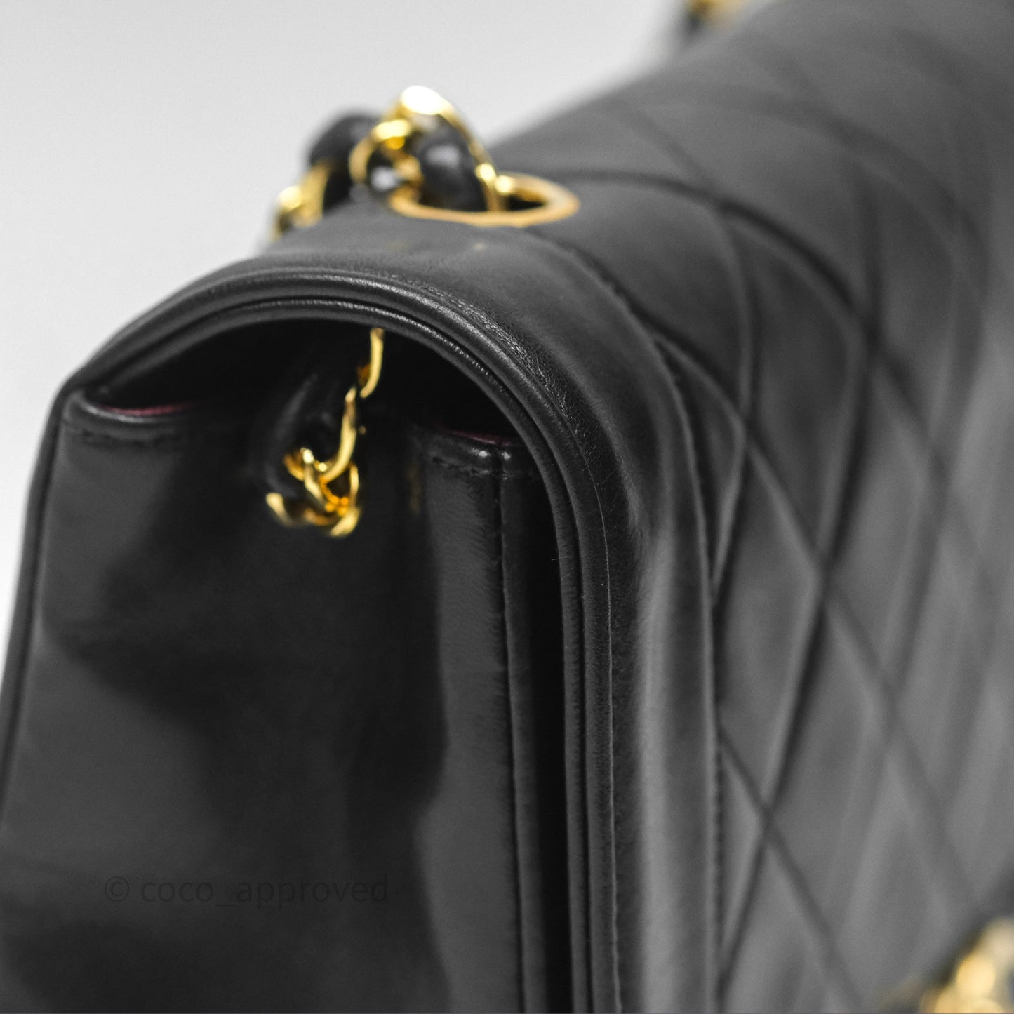 Chanel Medium Vintage Quilted Classic Diana Flap Bag Black Lambskin 24K Gold Hardware