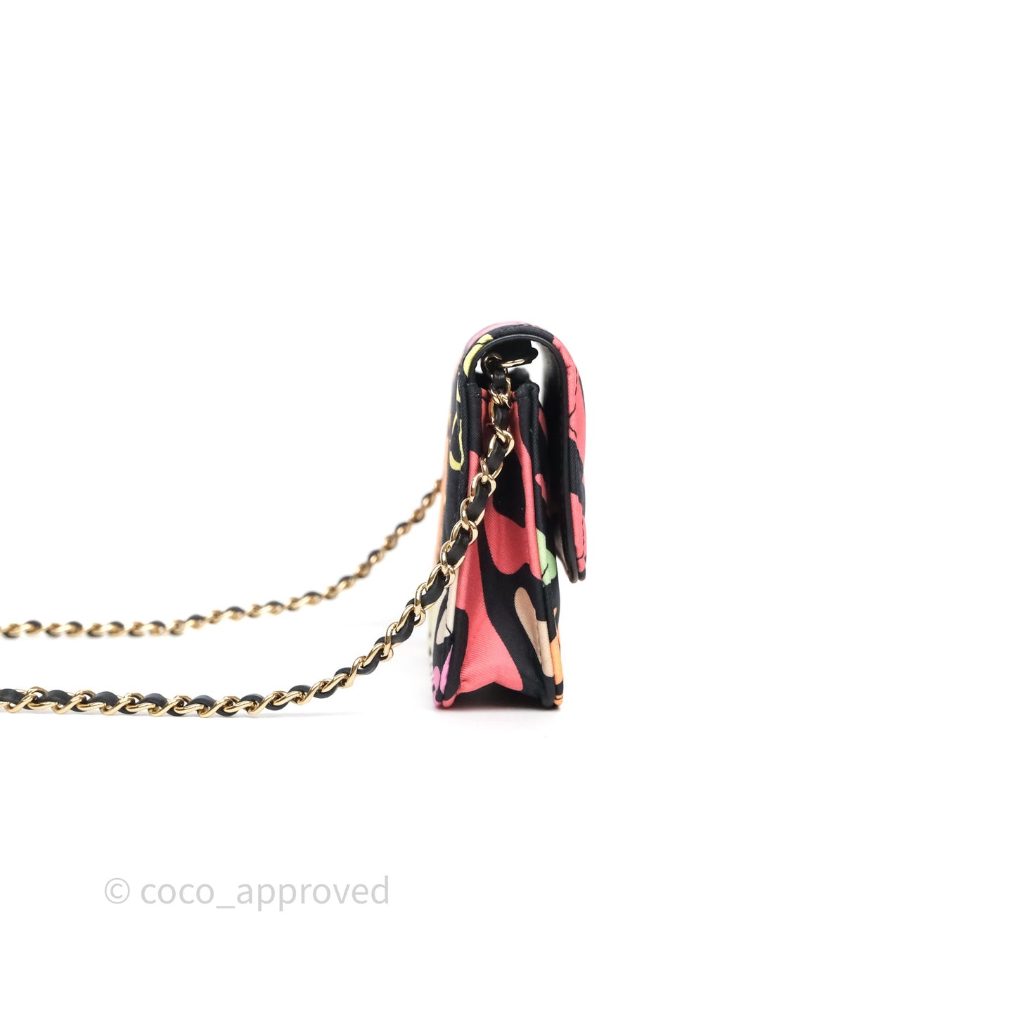 Chanel Mini Wallet With Chain CC Floral Printed Fabric Gold Hardware
