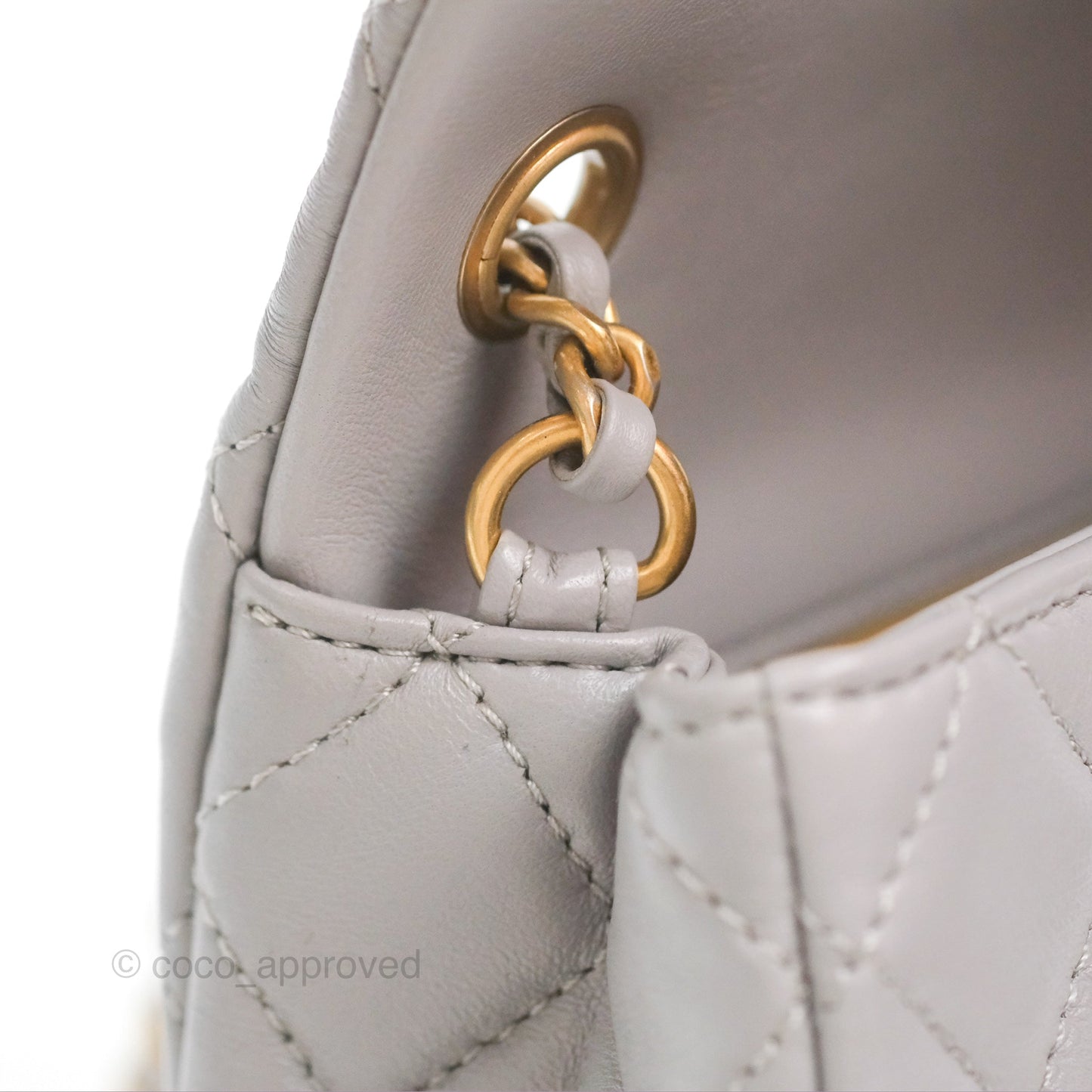 Chanel Pearl Crush Mini Rectangular Grey Lambskin Aged Gold Hardware